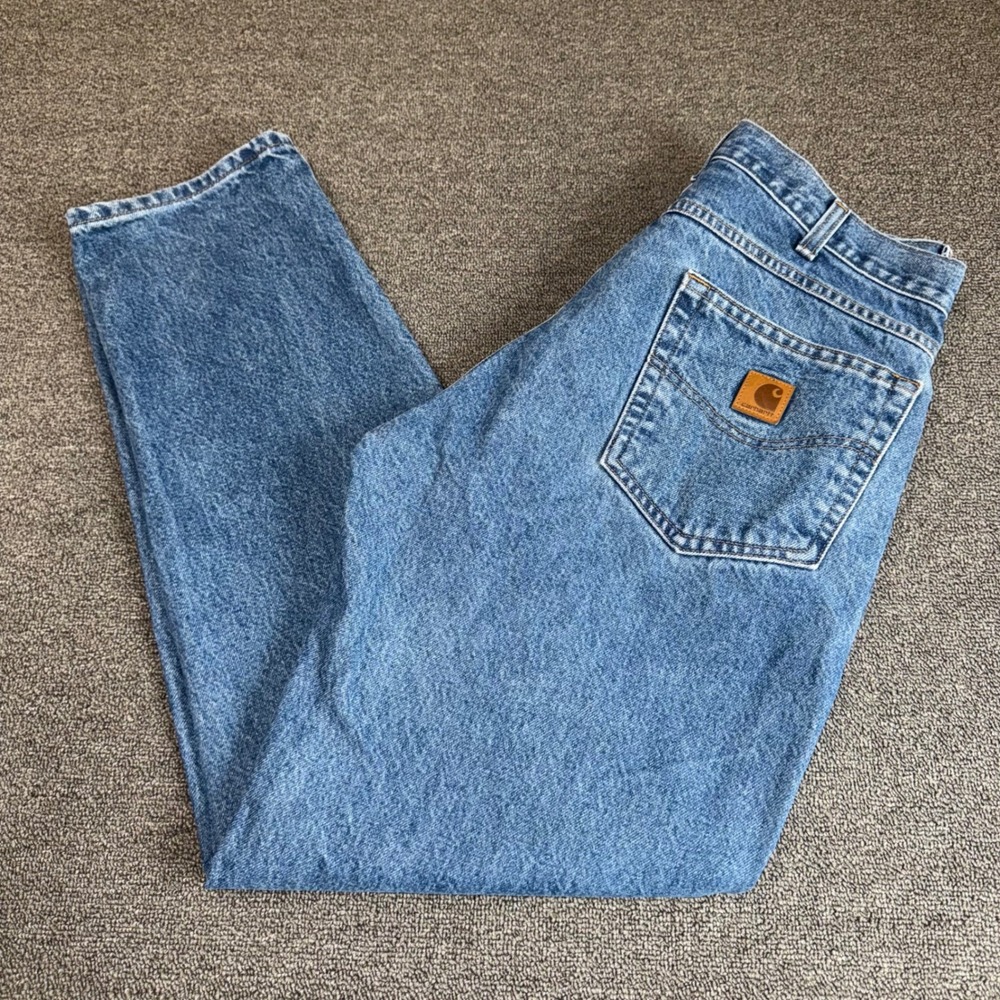 Carhartt Relaxed Fit Tapered Leg Jeans Blue Denim 34x32 Mens Utility Casual Wear